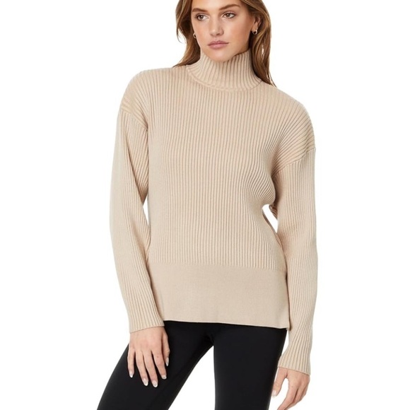 VARLEY MAYFAIR MOCK NECK KNIT SWEATER BEIGE TAN RIBBED XS - Picture 1 of 9